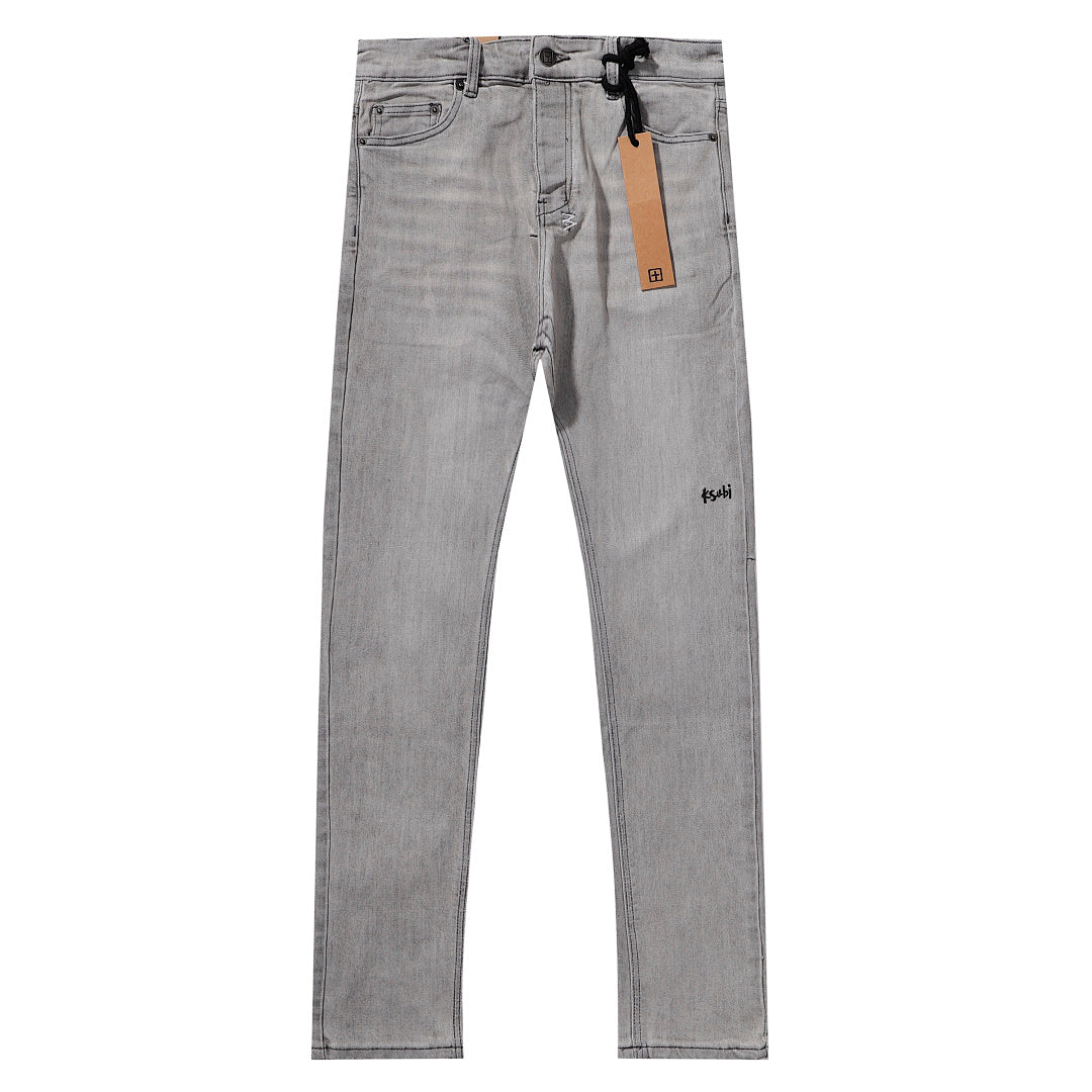 Ksubi Light Grey Acid Wash Denim Slim Jeans