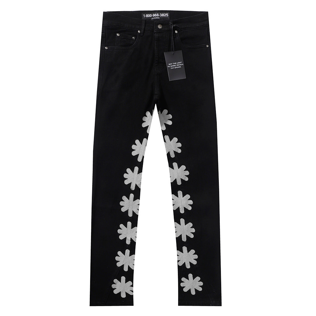 LOST SHDWS Black Off White Floral Denim Jeans