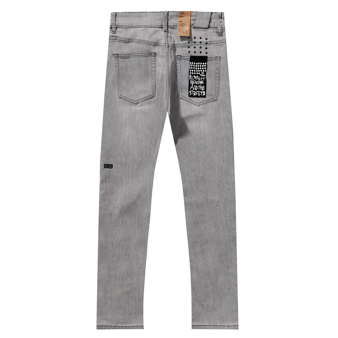 Ksubi Light Grey Acid Wash Denim Slim Jeans