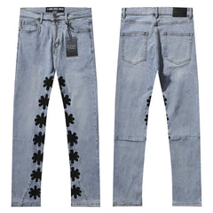 LOST SHDWS Light Wash Black Floral Denim Jeans