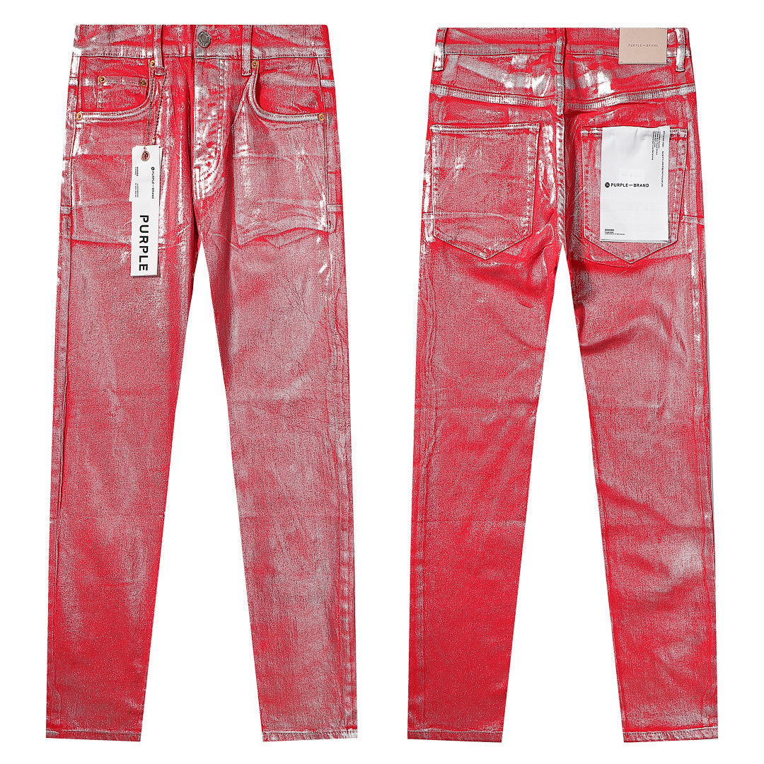 Purple Brand Metallic Red Foil Coated Denim Jeans