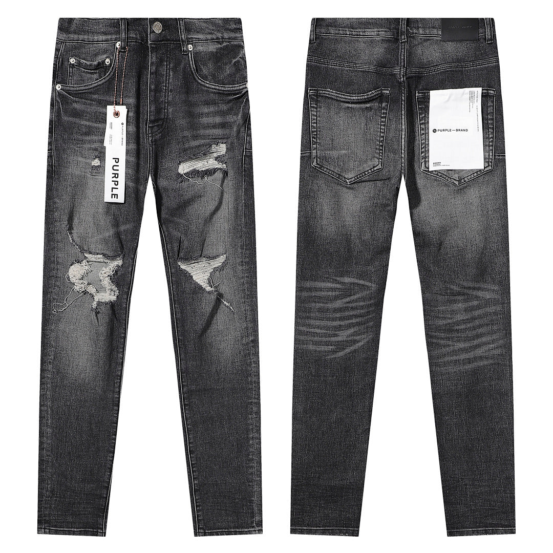 Purple Brand Black Distressed Knee Cut Denim Jeans