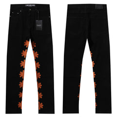 LOST SHDWS Black Rust Orange Floral Denim Jeans