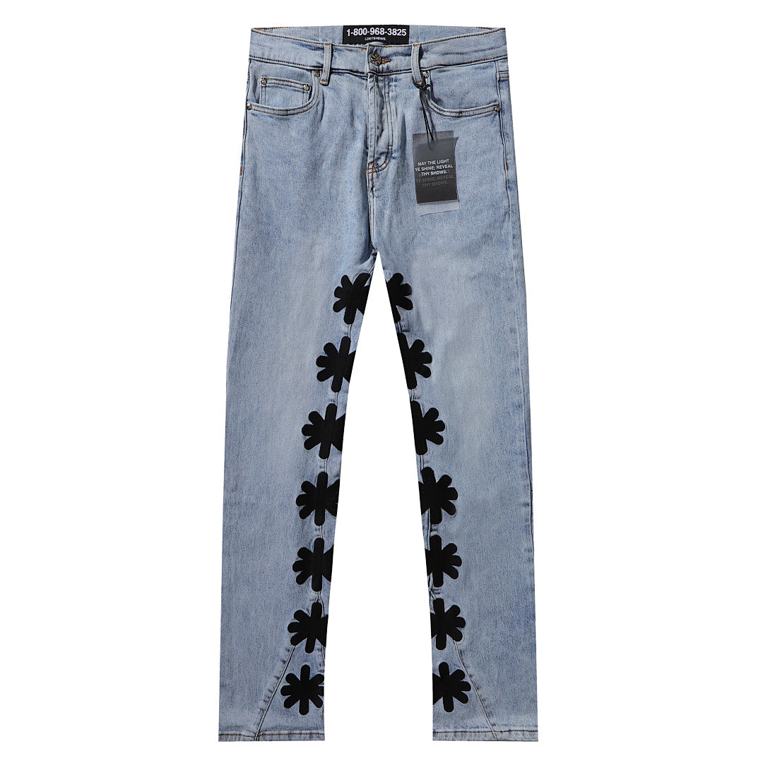 LOST SHDWS Light Wash Black Floral Denim Jeans