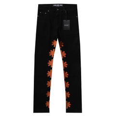 LOST SHDWS Black Rust Orange Floral Denim Jeans