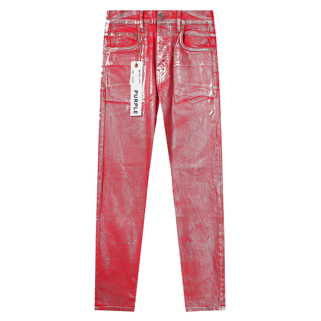 Purple Brand Metallic Red Foil Coated Denim Jeans