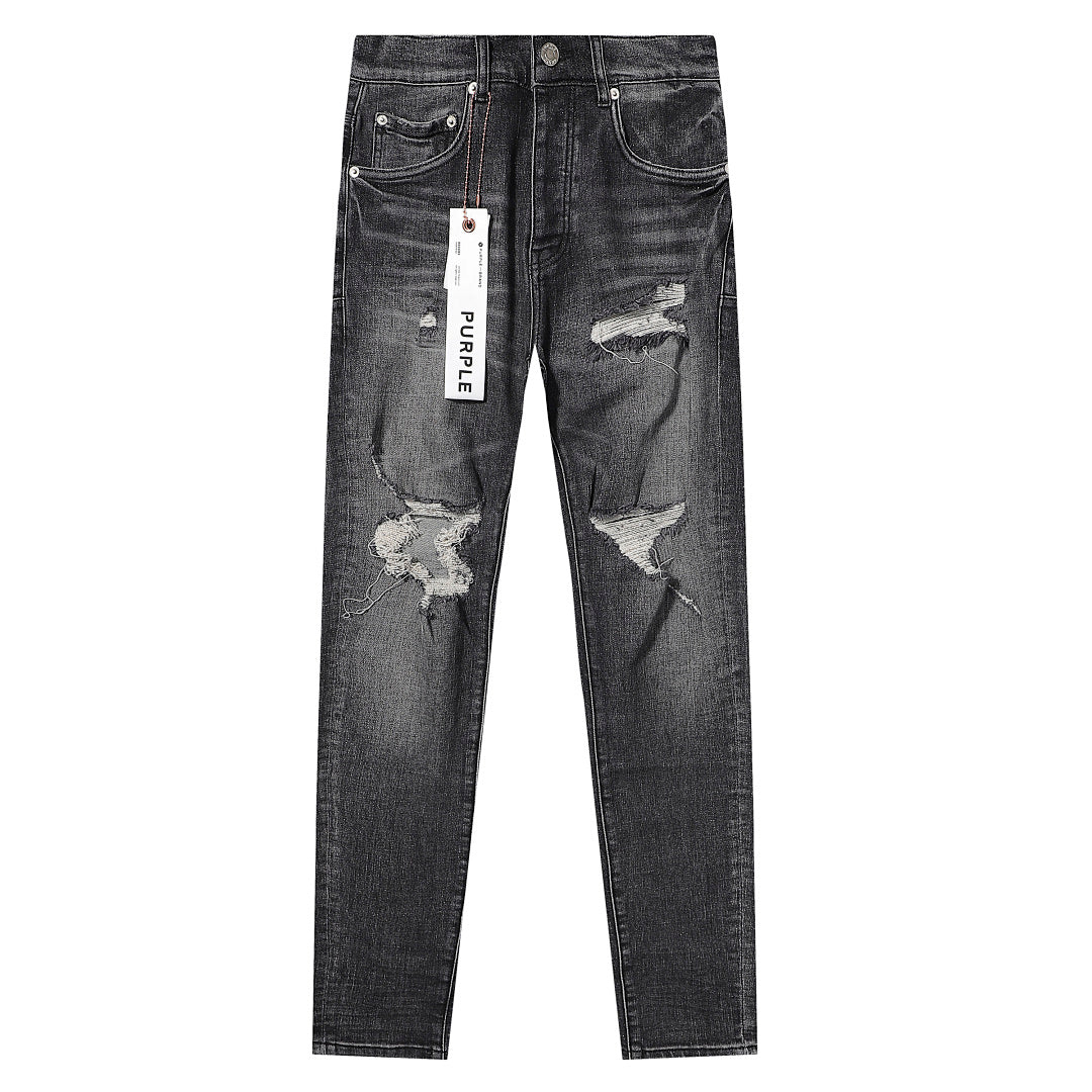 Purple Brand Black Distressed Knee Cut Denim Jeans