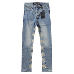 LOST SHDWS Light Wash White Floral Denim Jeans