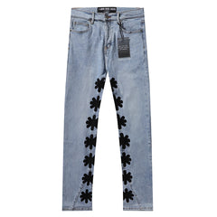 LOST SHDWS Light Wash Black Floral Denim Jeans