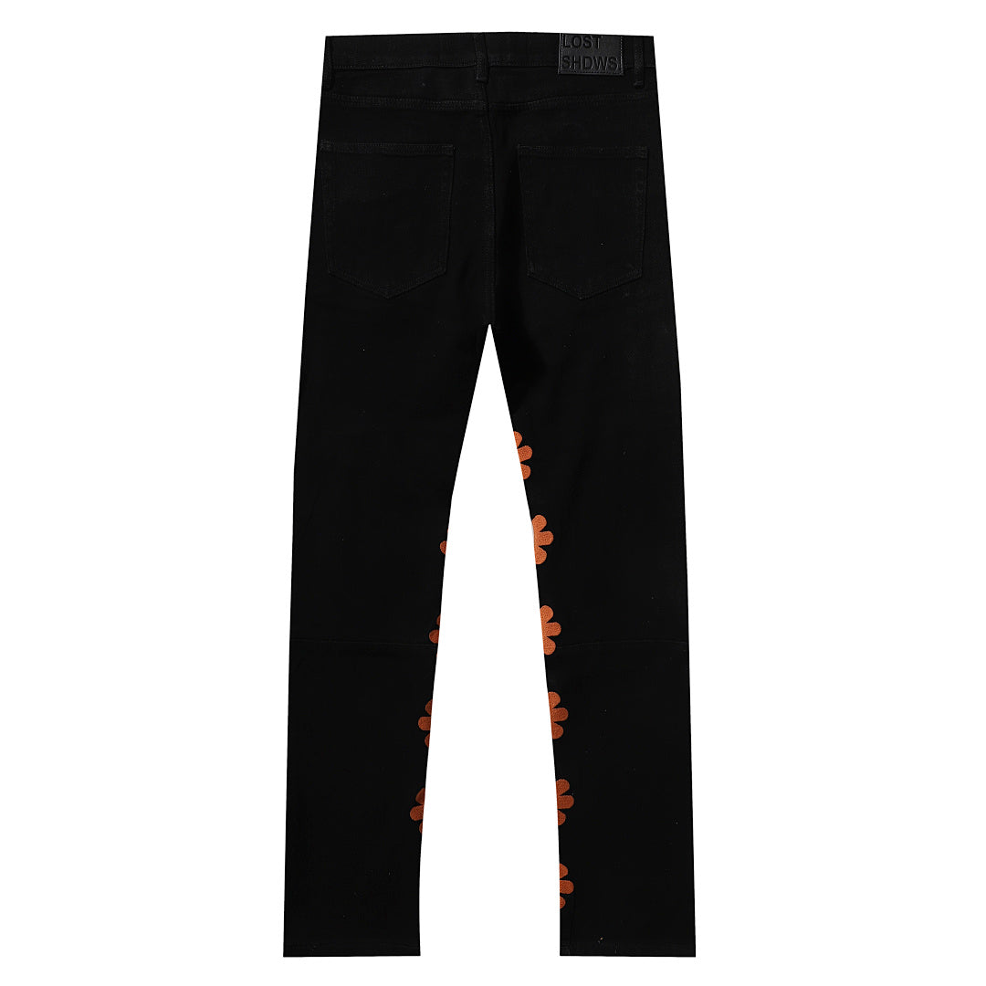 LOST SHDWS Black Rust Orange Floral Denim Jeans
