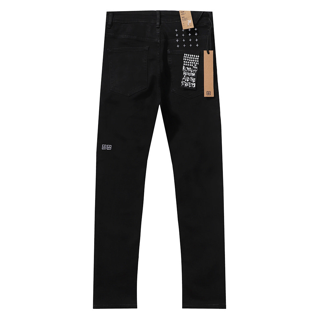 Ksubi Matte Black White Embroidered Denim Jeans