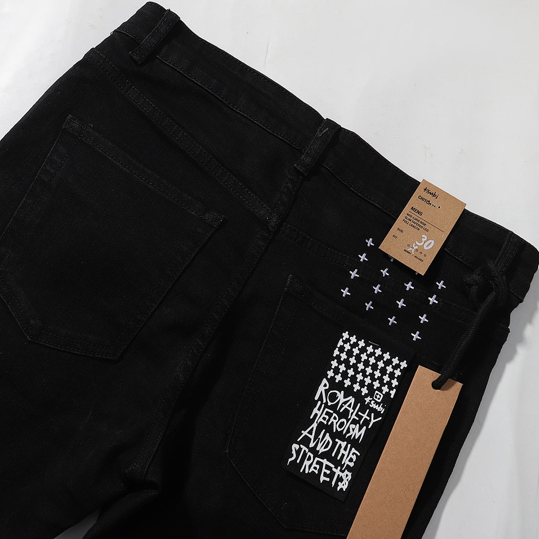 Ksubi Matte Black White Embroidered Denim Jeans