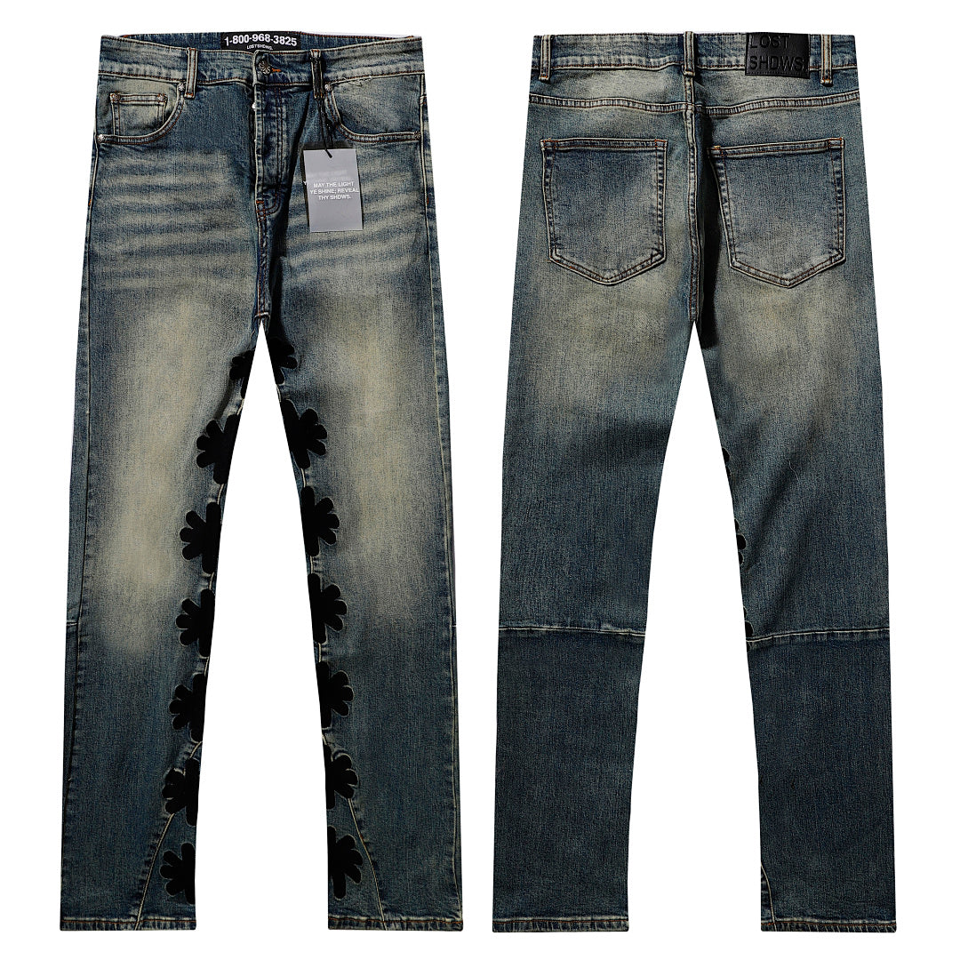 LOST SHDWS Distressed Multi Color Floral Denim Jeans