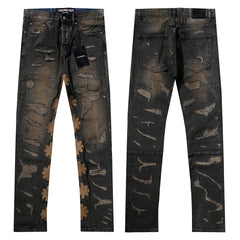 LOST SHDWS Waxed Distressed Mud Wash Denim Jeans