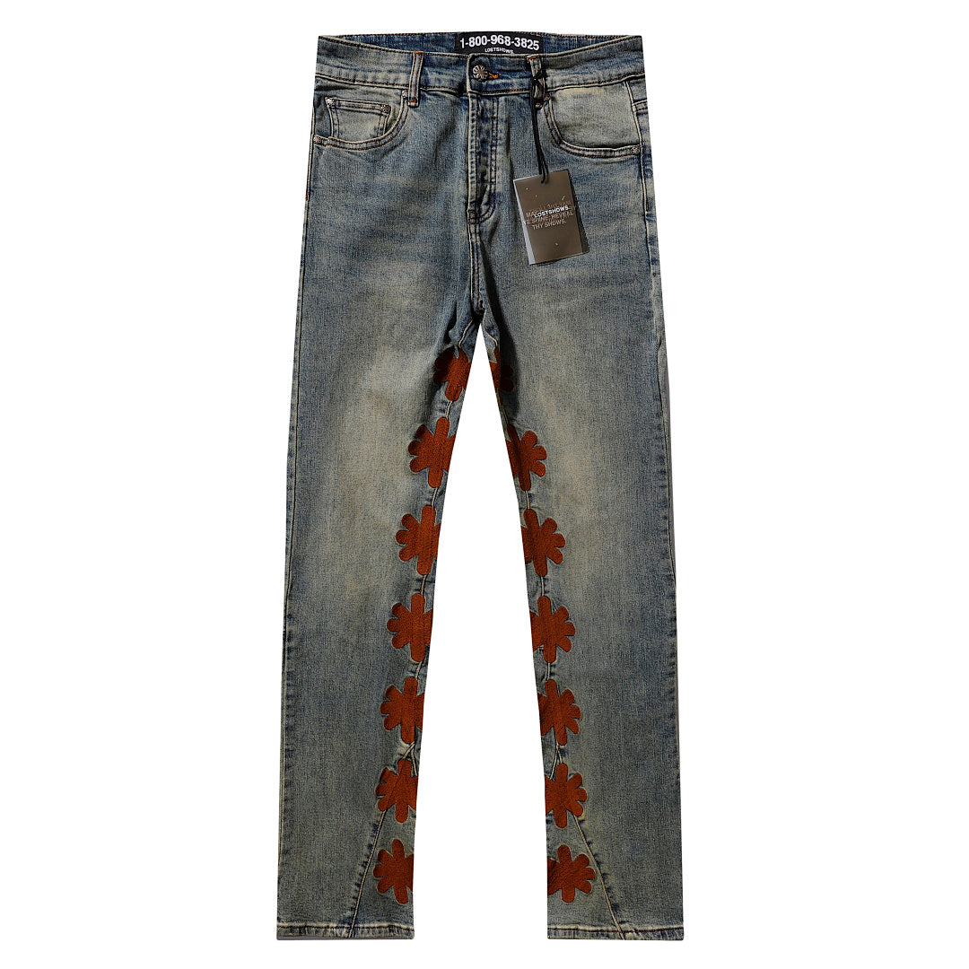 LOST SHDWS Mud Wash Inseam Floral Denim Jeans