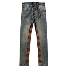 LOST SHDWS Mud Wash Inseam Floral Denim Jeans