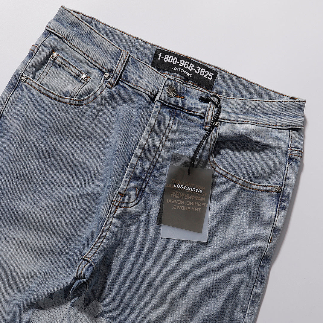 LOST SHDWS Light Wash Side Floral Denim Jeans