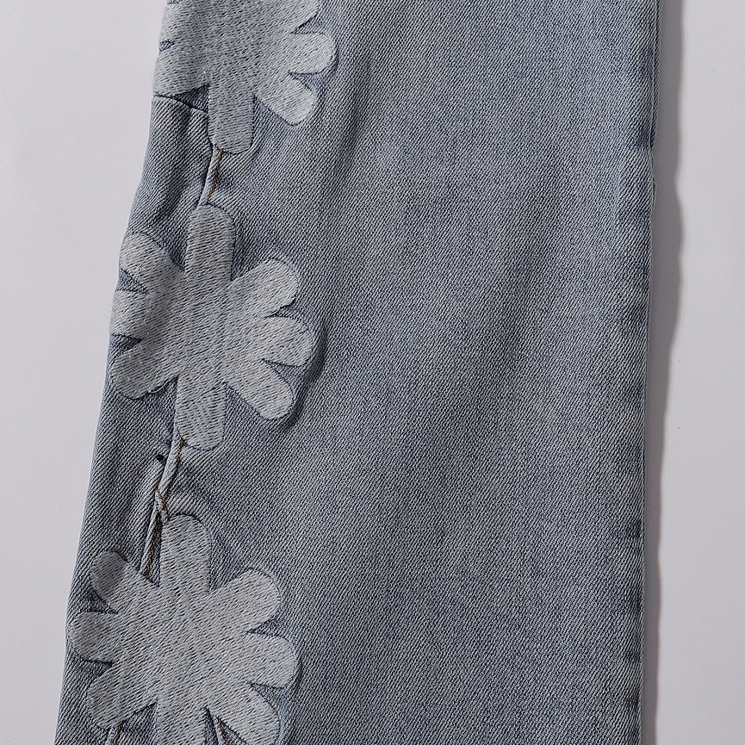 LOST SHDWS Light Wash Side Floral Denim Jeans