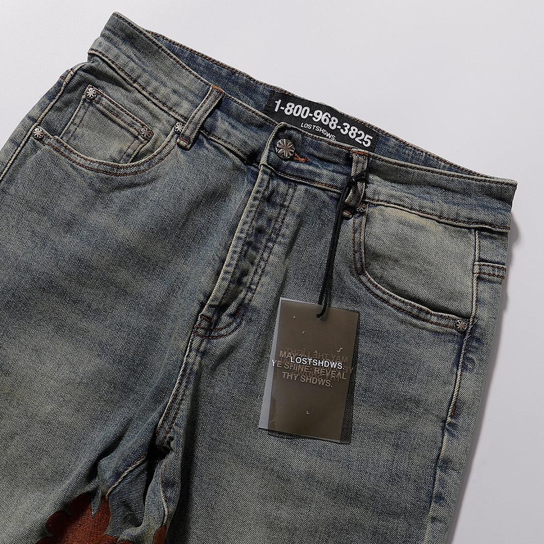 LOST SHDWS Mud Wash Inseam Floral Denim Jeans