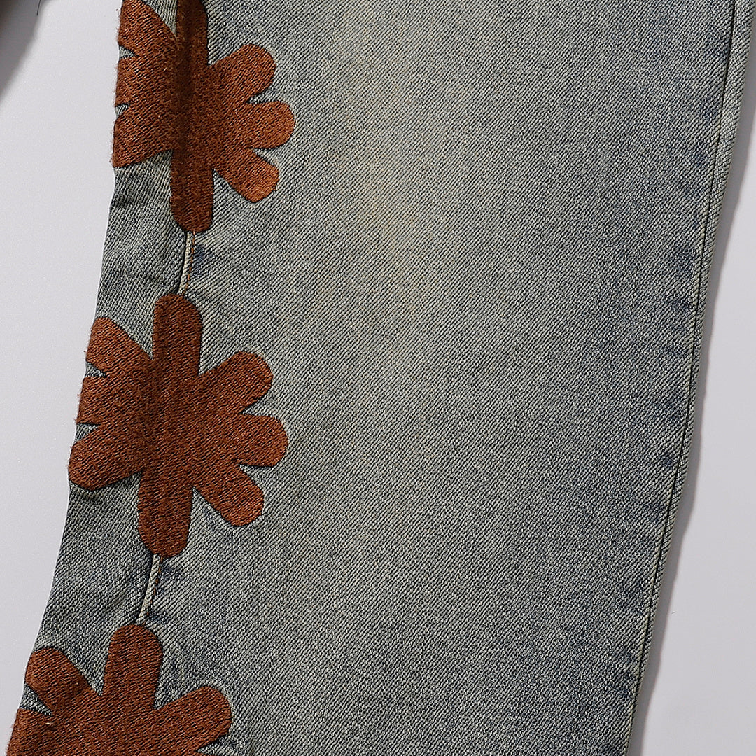 LOST SHDWS Mud Wash Inseam Floral Denim Jeans