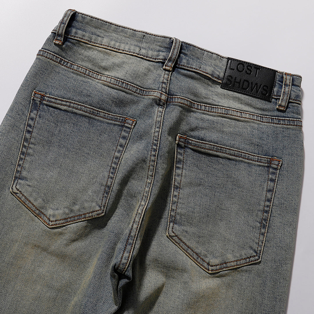 LOST SHDWS Mud Wash Inseam Floral Denim Jeans