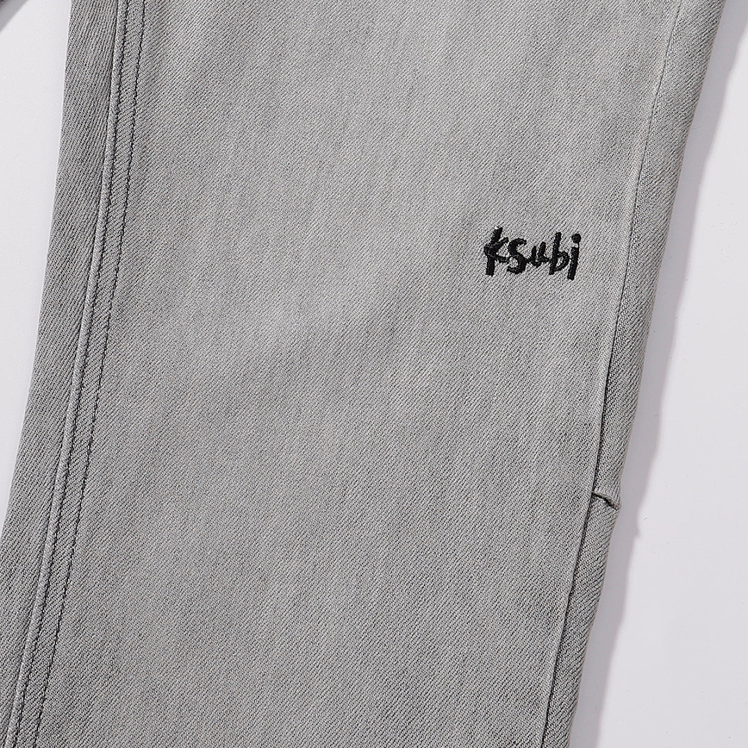 Ksubi Light Grey Acid Wash Denim Slim Jeans