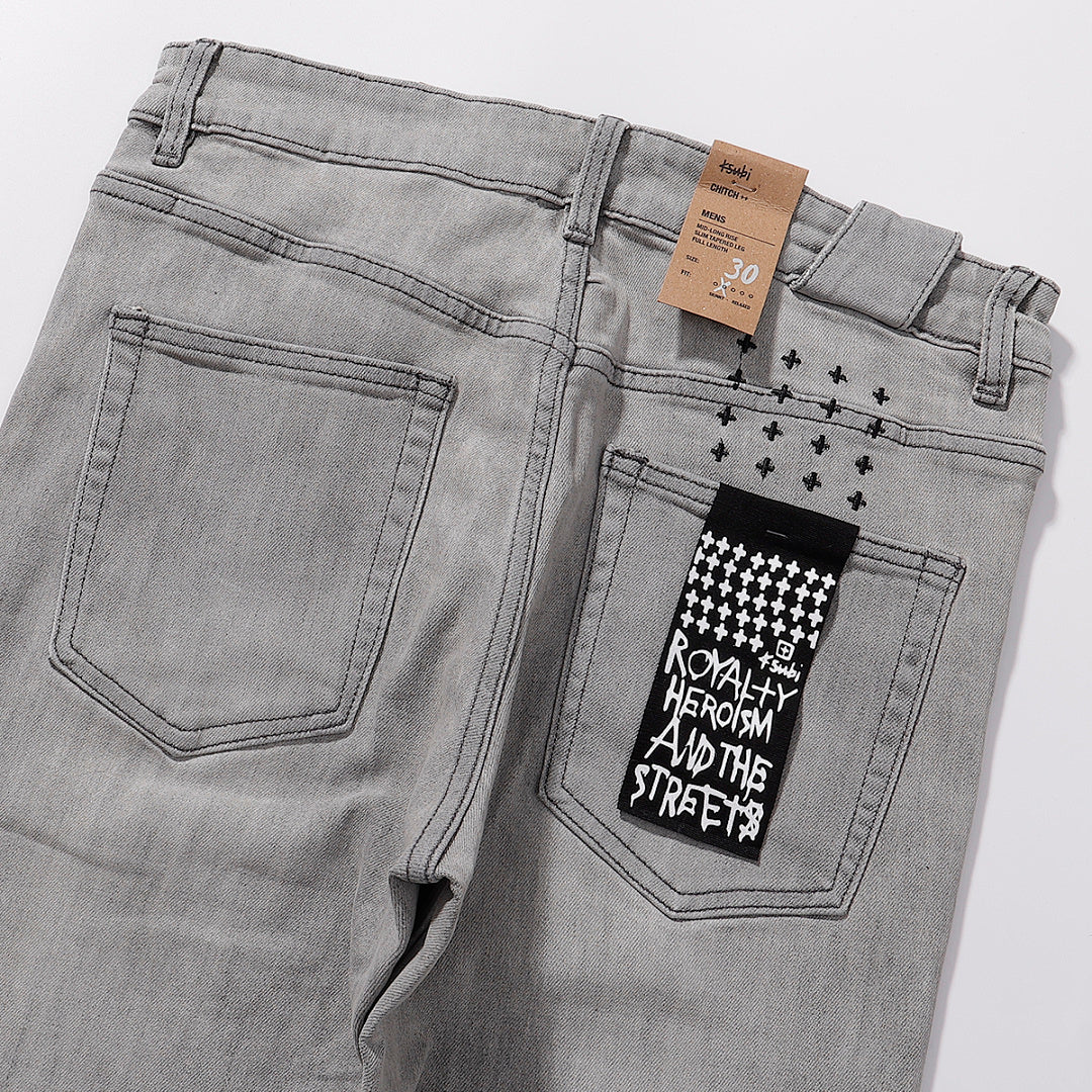 Ksubi Light Grey Acid Wash Denim Slim Jeans