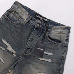 LOST SHDWS Vintage Wash Floral Embroidered Denim Shorts