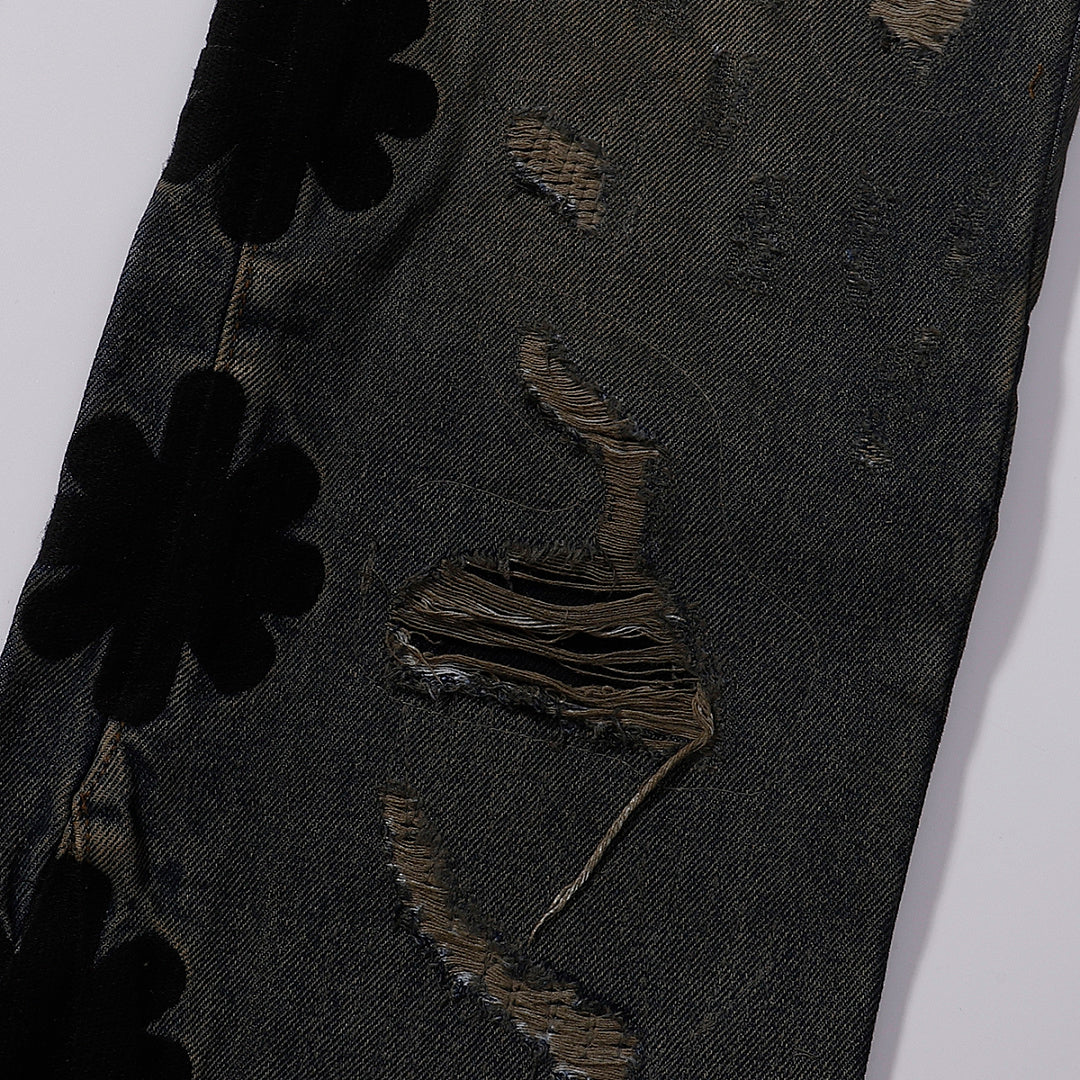 LOST SHDWS Vintage Mud Splatter Stacked Denim Jeans
