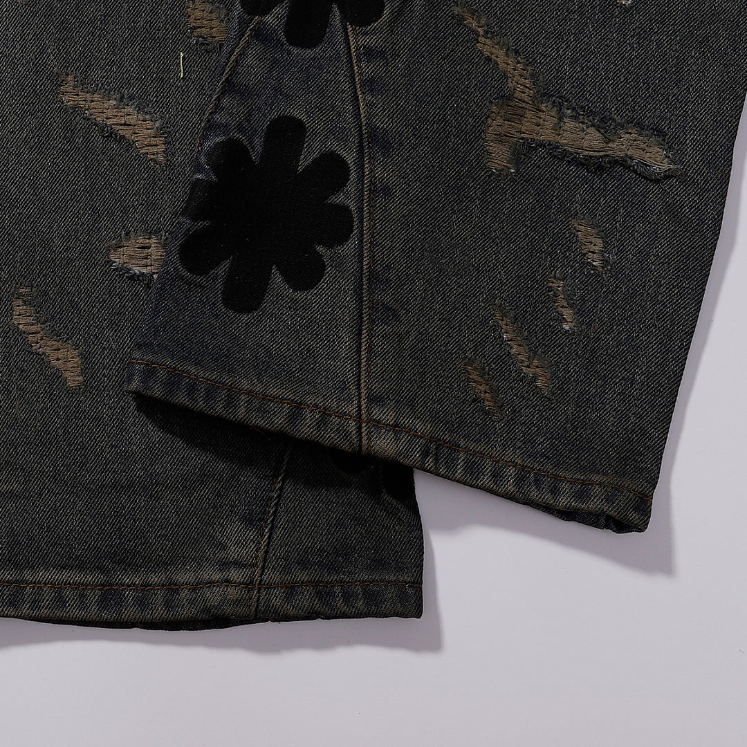 LOST SHDWS Vintage Mud Splatter Stacked Denim Jeans