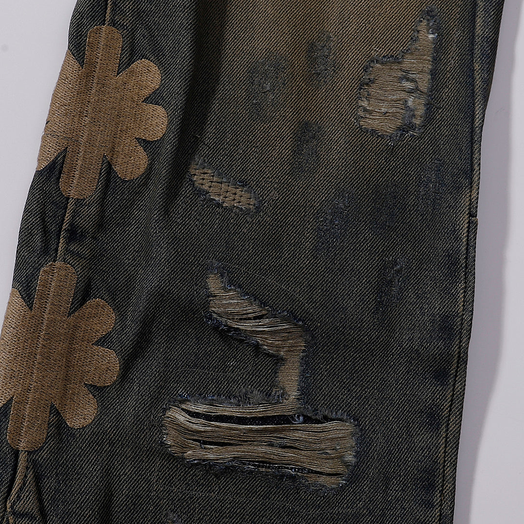 LOST SHDWS Waxed Distressed Mud Wash Denim Jeans