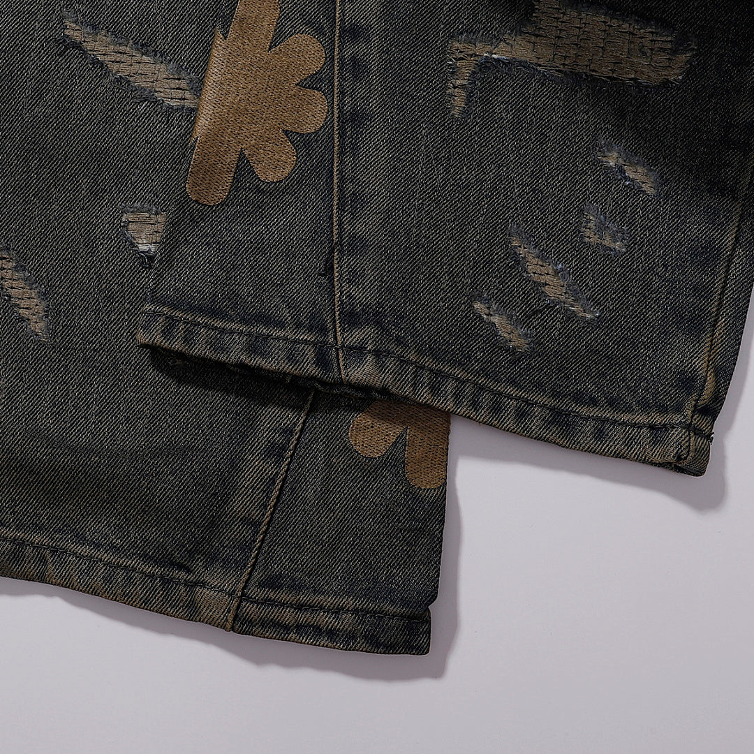 LOST SHDWS Waxed Distressed Mud Wash Denim Jeans