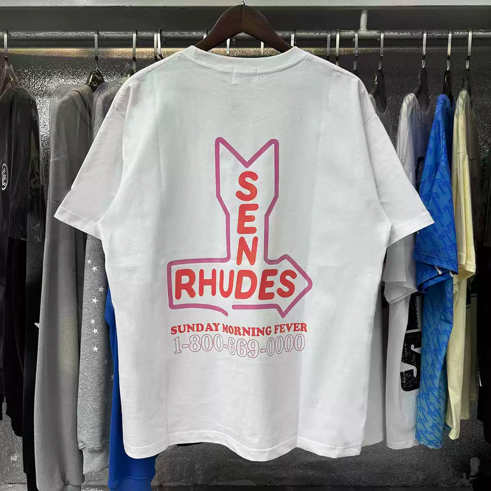 RHUDE Sunday Morning Fever Pink Arrow Graphic Tee