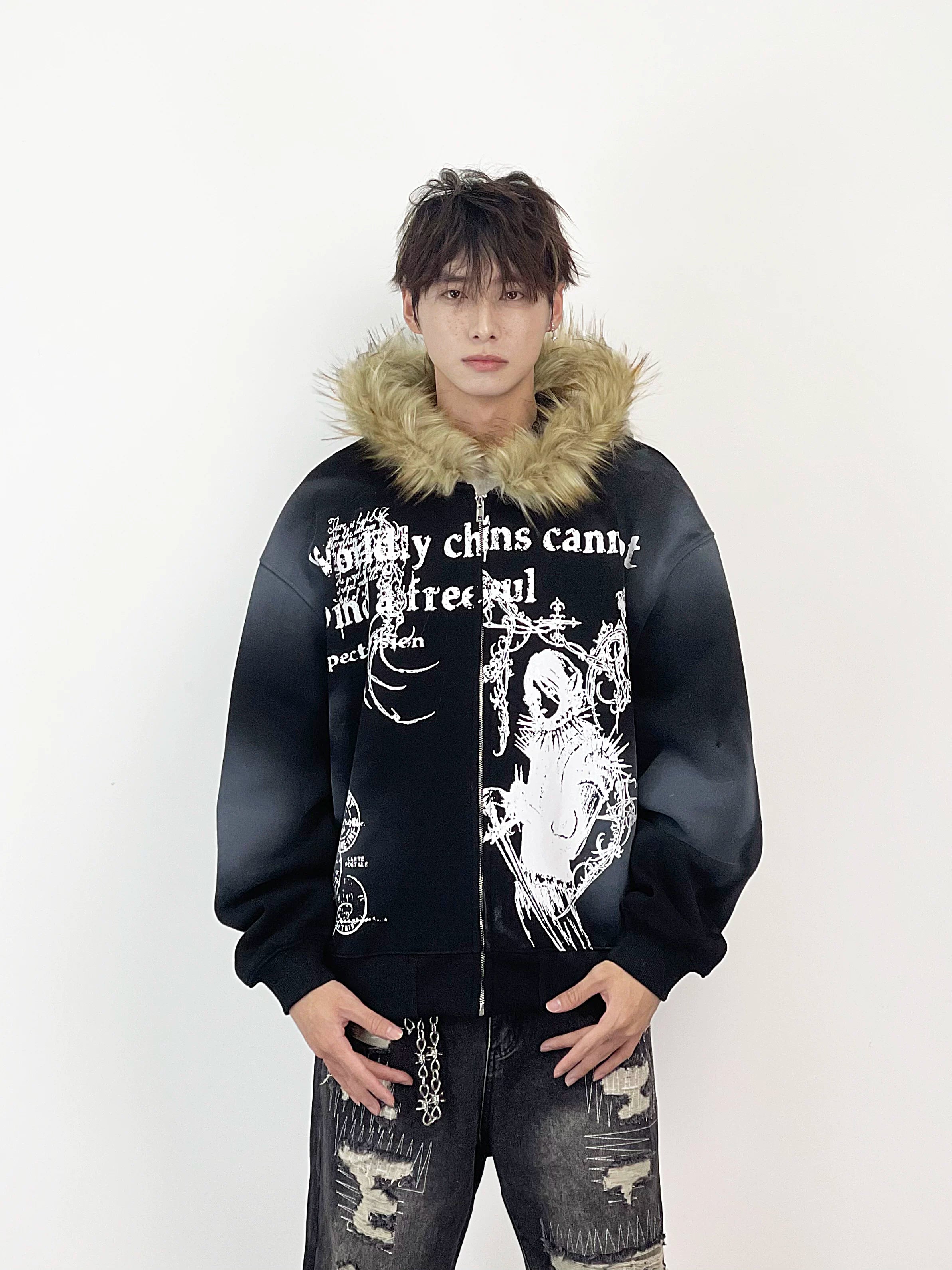 A knife streetwear heavyweight woolen pullover jacket