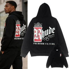 RHUDE 26ss Vintage Logo Fleece Lined Winter Hoodie