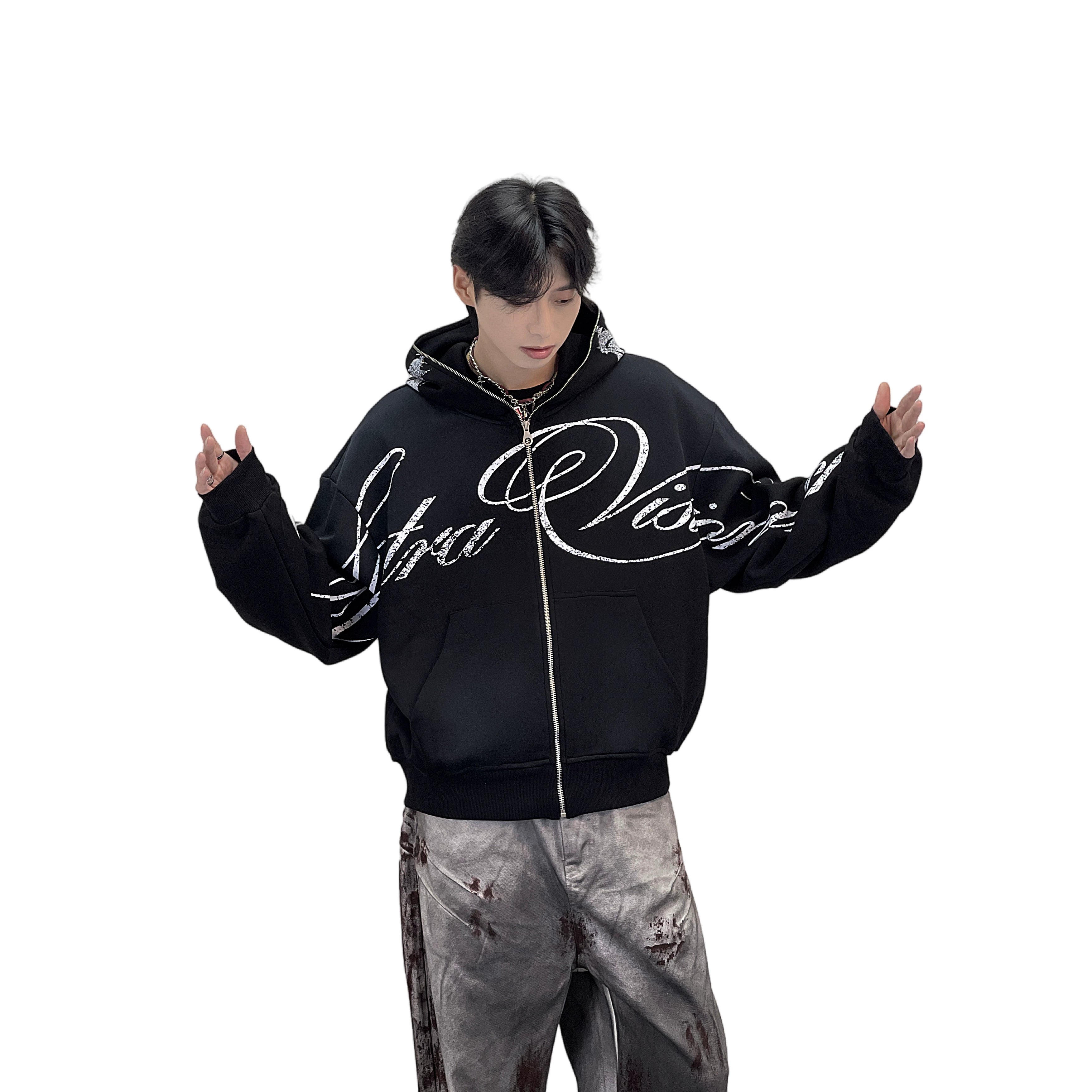 A knife street graffiti printed flowered shirt jacket
