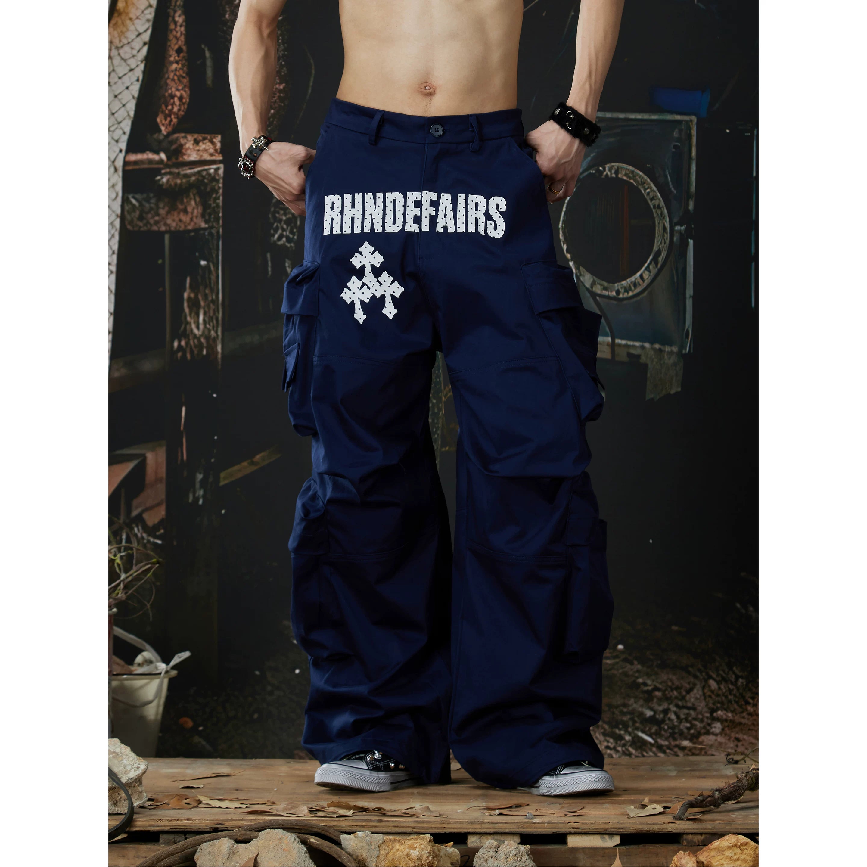 Unmanned island street dance printed three-dimensional cut multi pocket work pants casual pants for men and women on the street