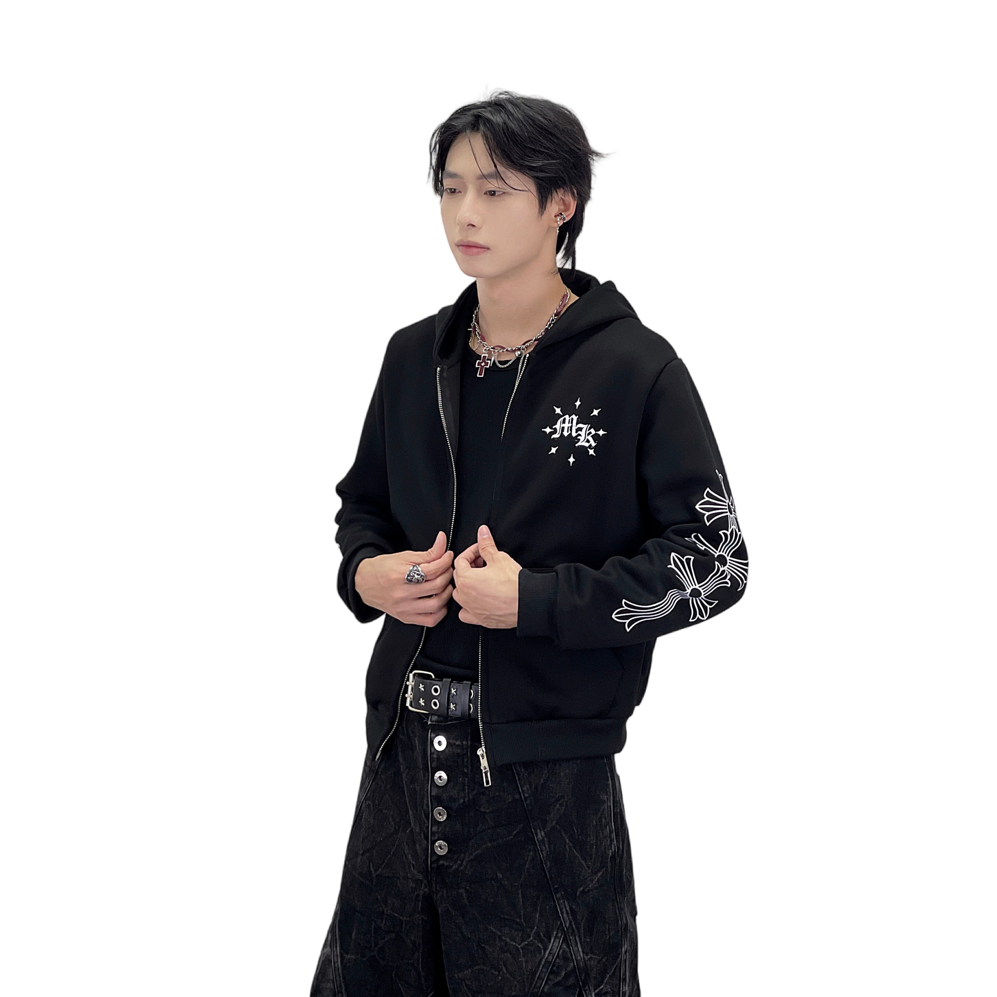 A knife Gothic-style letter-print short coat