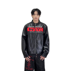 A knife motorcycle wind letter embroidered leather jacket