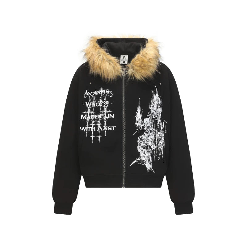 A detachable fur-trimmed short coat with a knife pocket