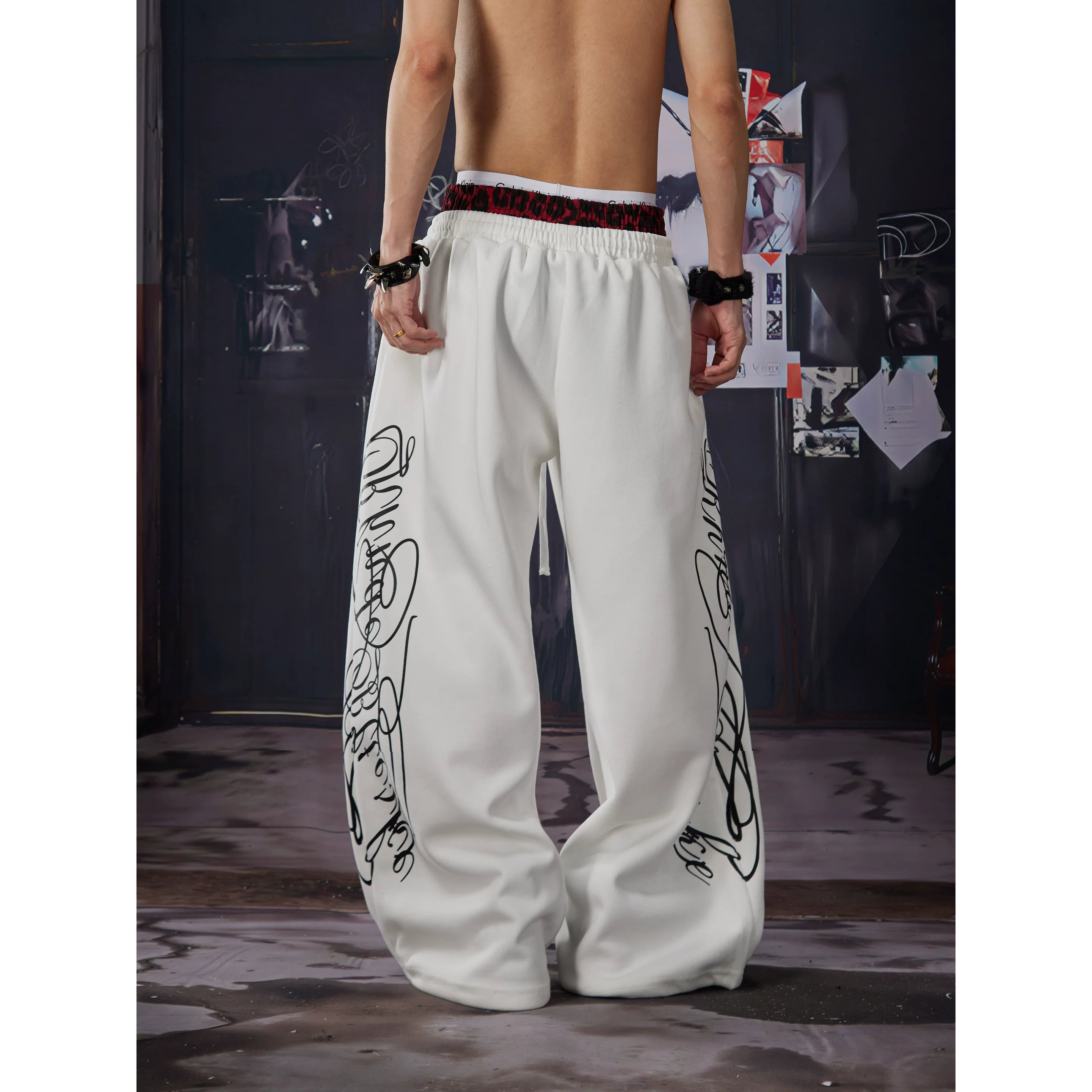 Unmanned island light cool feeling Abiy2k totem print leopard print double waisted loose casual pants for men and women