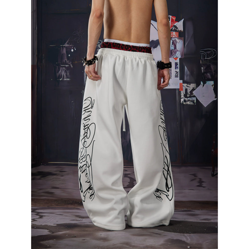 Unmanned island light cool feeling Abiy2k totem print leopard print double waisted loose casual pants for men and women