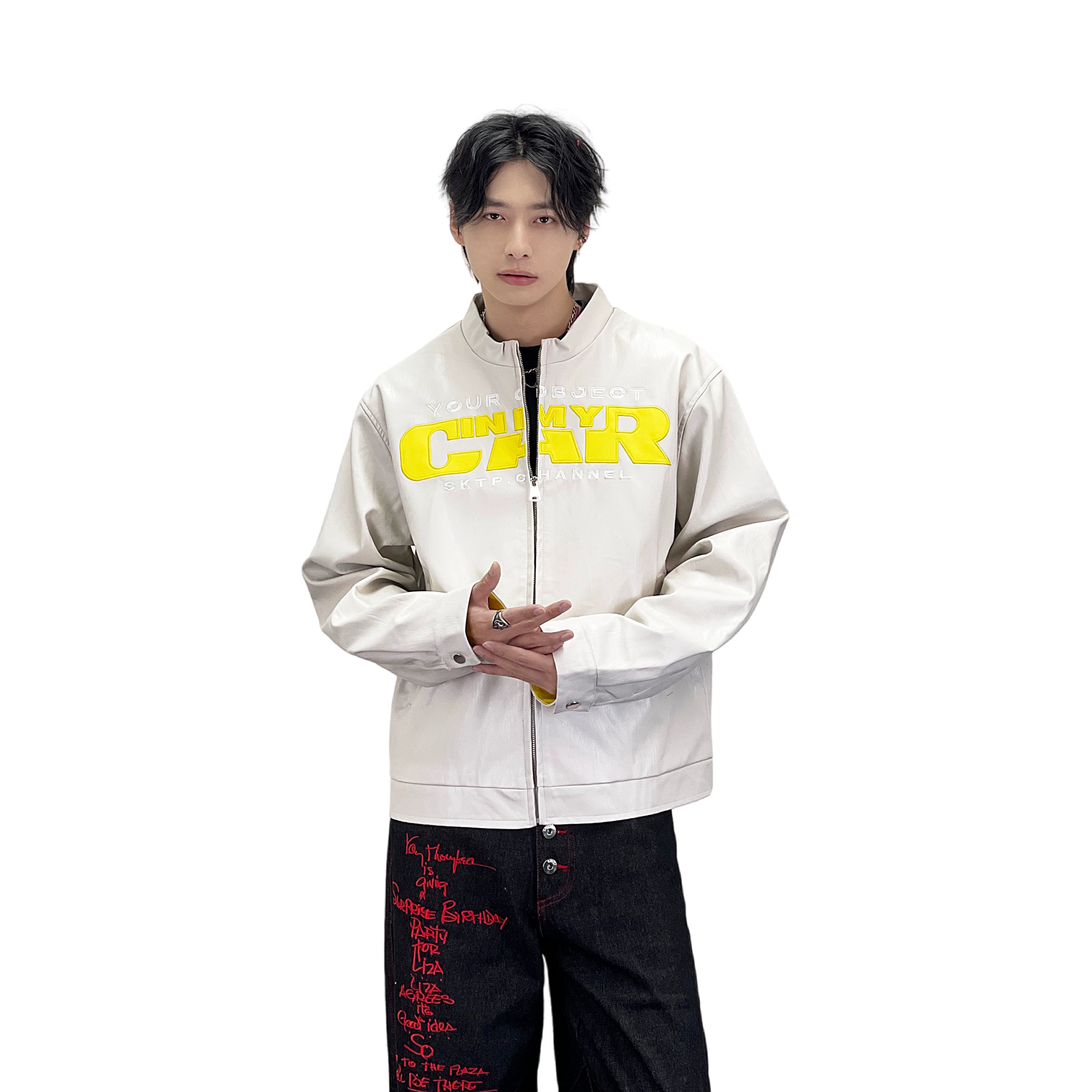 A knife motorcycle wind letter embroidered leather jacket