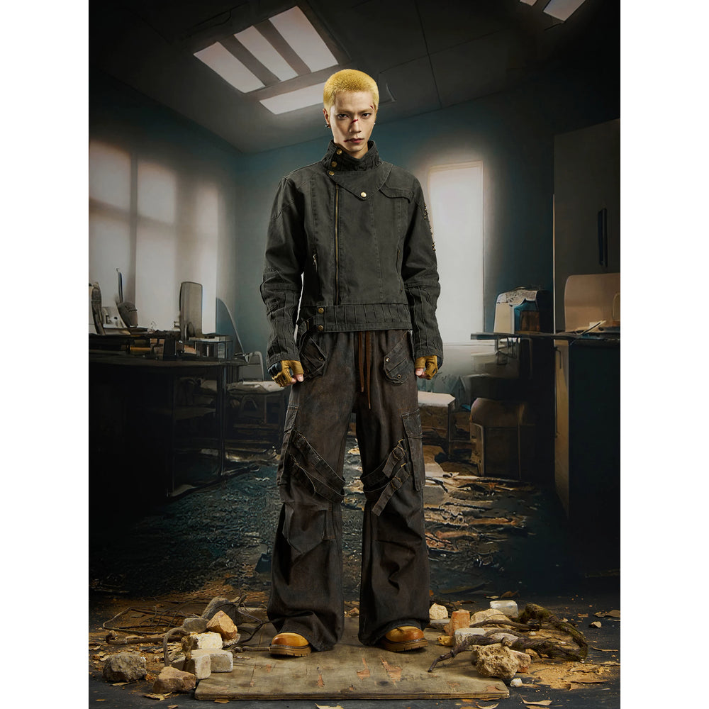 Unmanned island heavy industry, washing water, making old embroidery, antique copper rivets, short denim jacket, jacket, cotton clip for warmth