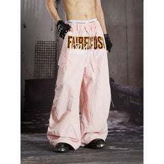 Unmanned Island American Ins Hip Hop Fashion Street Leopard Embroidered Multi Pocket Work Pants Wide Leg Parachute Pants