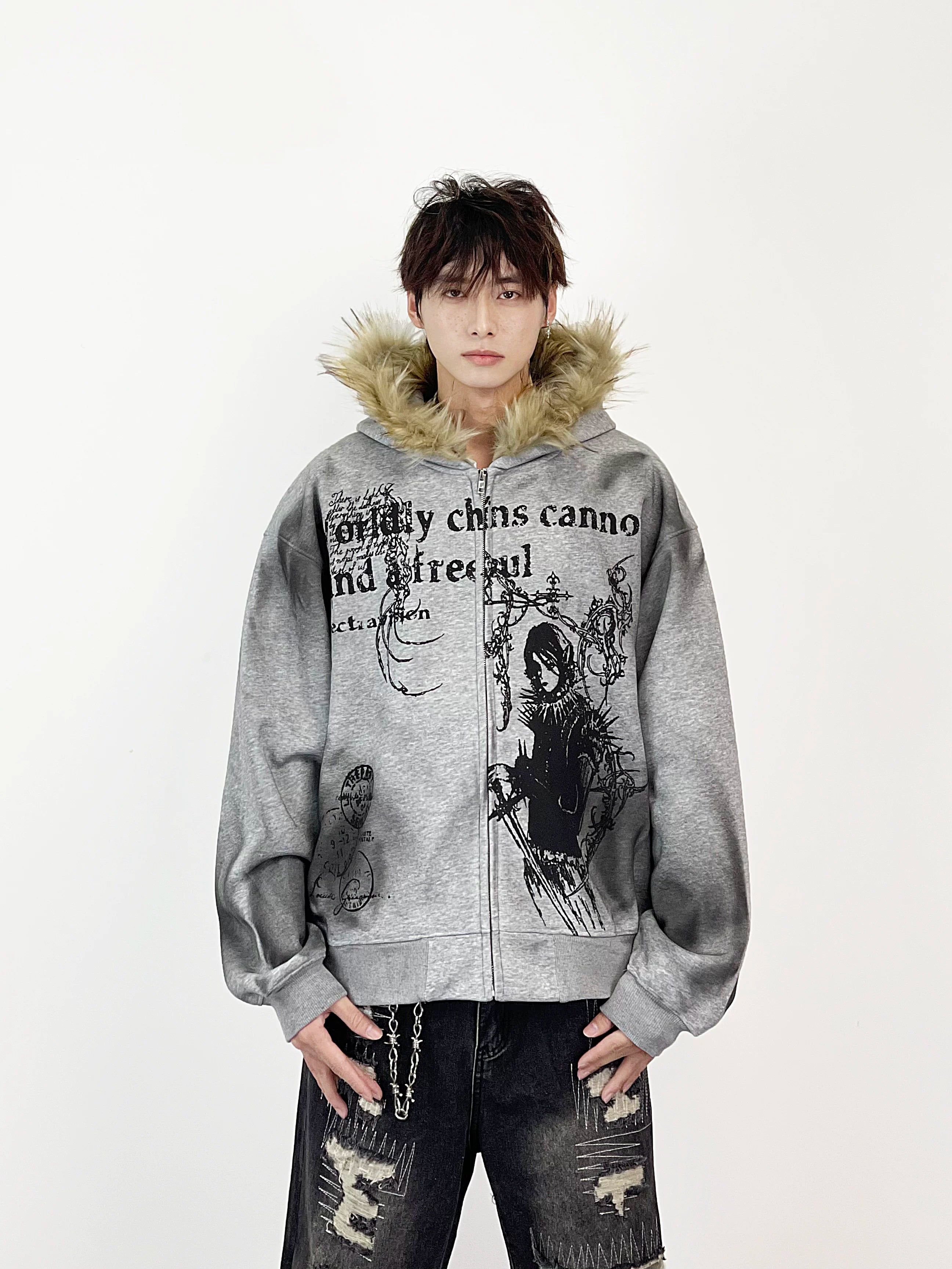 A knife streetwear heavyweight woolen pullover jacket