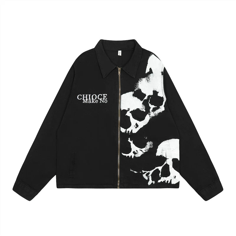 A knife high street embroidered skull print black denim jacket