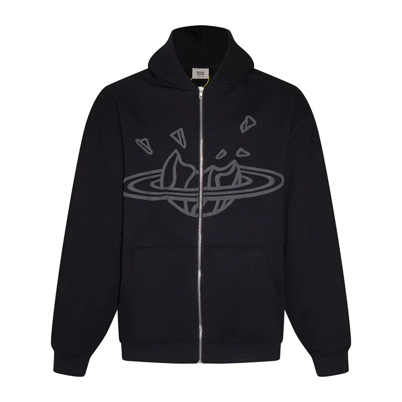 Broken Planet Puff Print Fleece Zip Up Hoodie