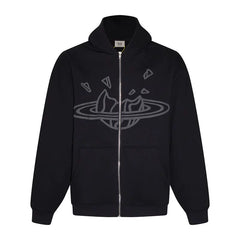 Broken Planet Puff Print Fleece Zip Up Hoodie