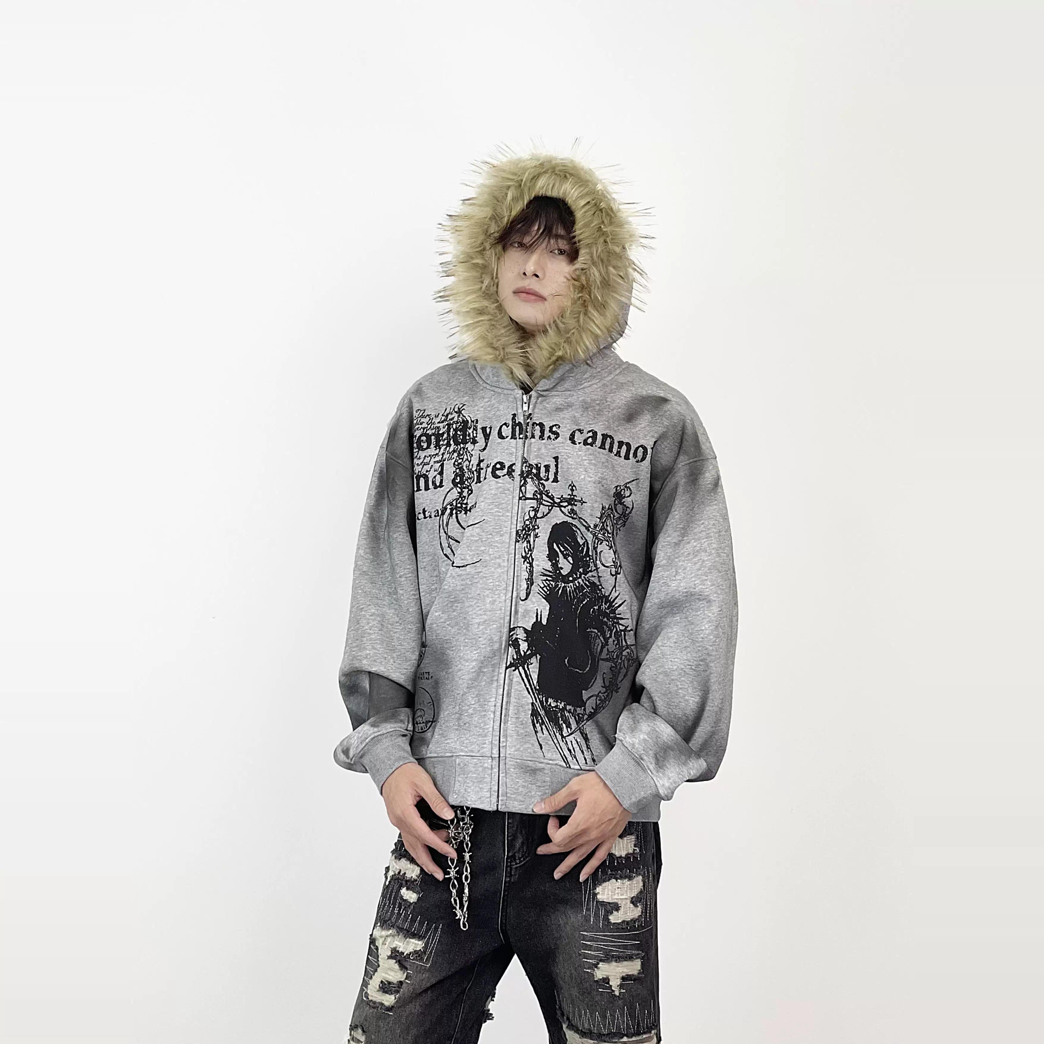 A knife streetwear heavyweight woolen pullover jacket